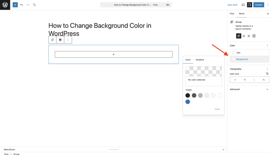 how to change background color in wordpress section